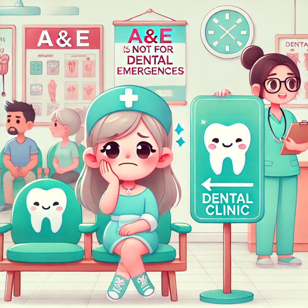 Hospital A&E department sign — not the right place for a dental emergency