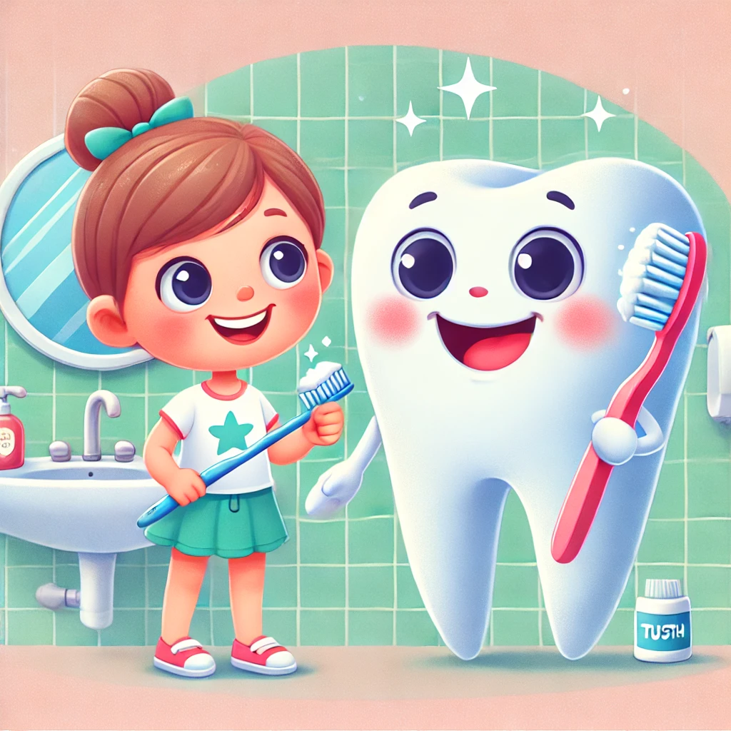 Child learning good dental health habits