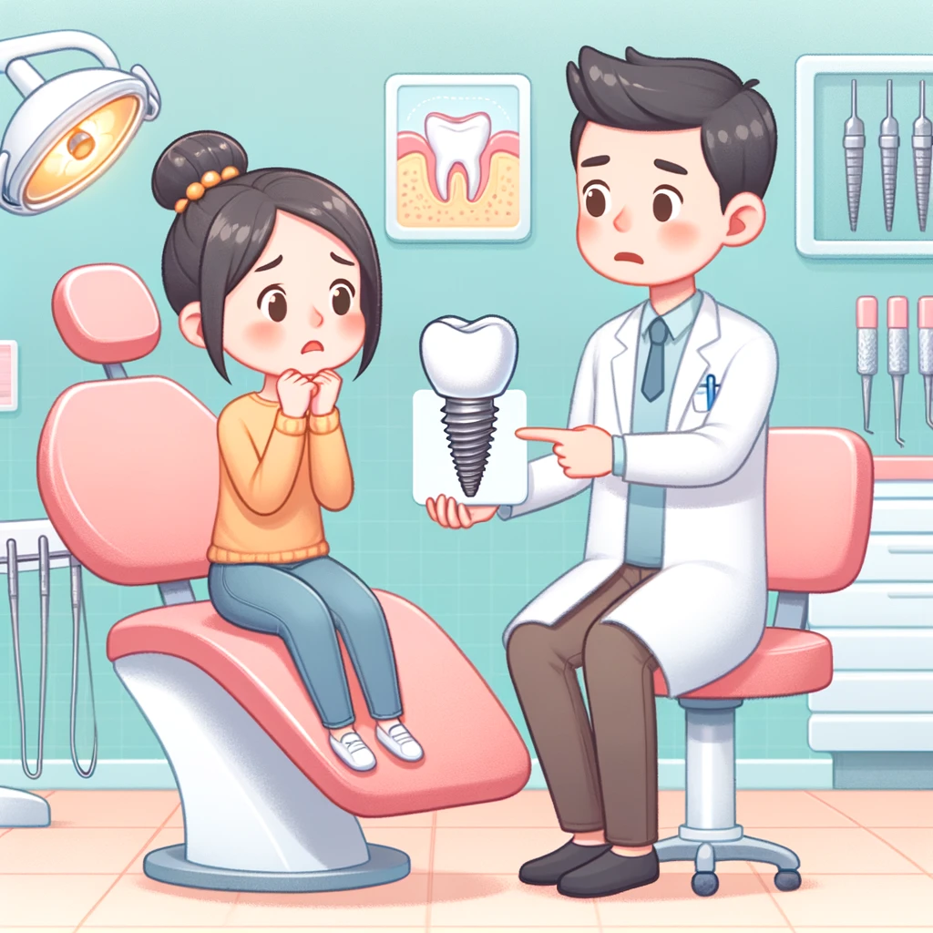 Dental implant model illustrating the risks of implant failure