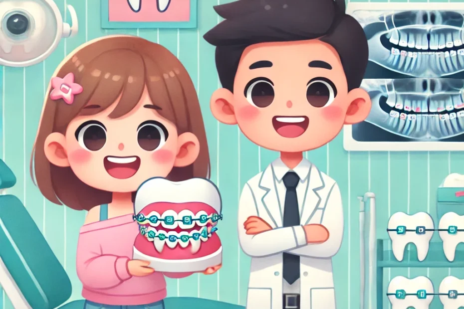 Dentist explaining Damon Q braces to a patient in a dental clinic.