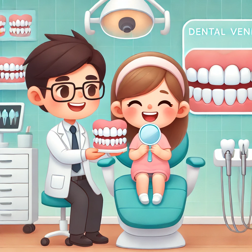 Close-up of natural-looking dental veneers